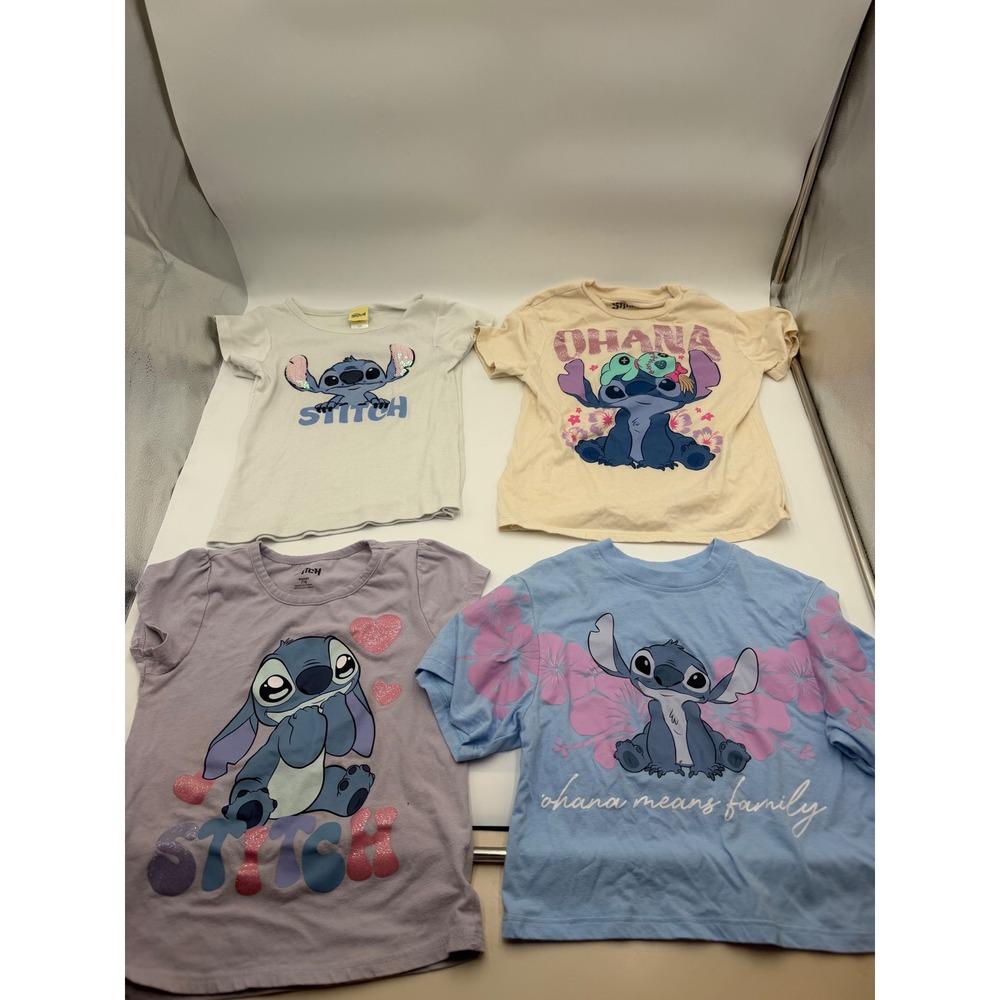 Disney Lilo & Stitch Girls Graphic T-Shirt Bundle Lot of 4 Size 7/8 Ohana Floral